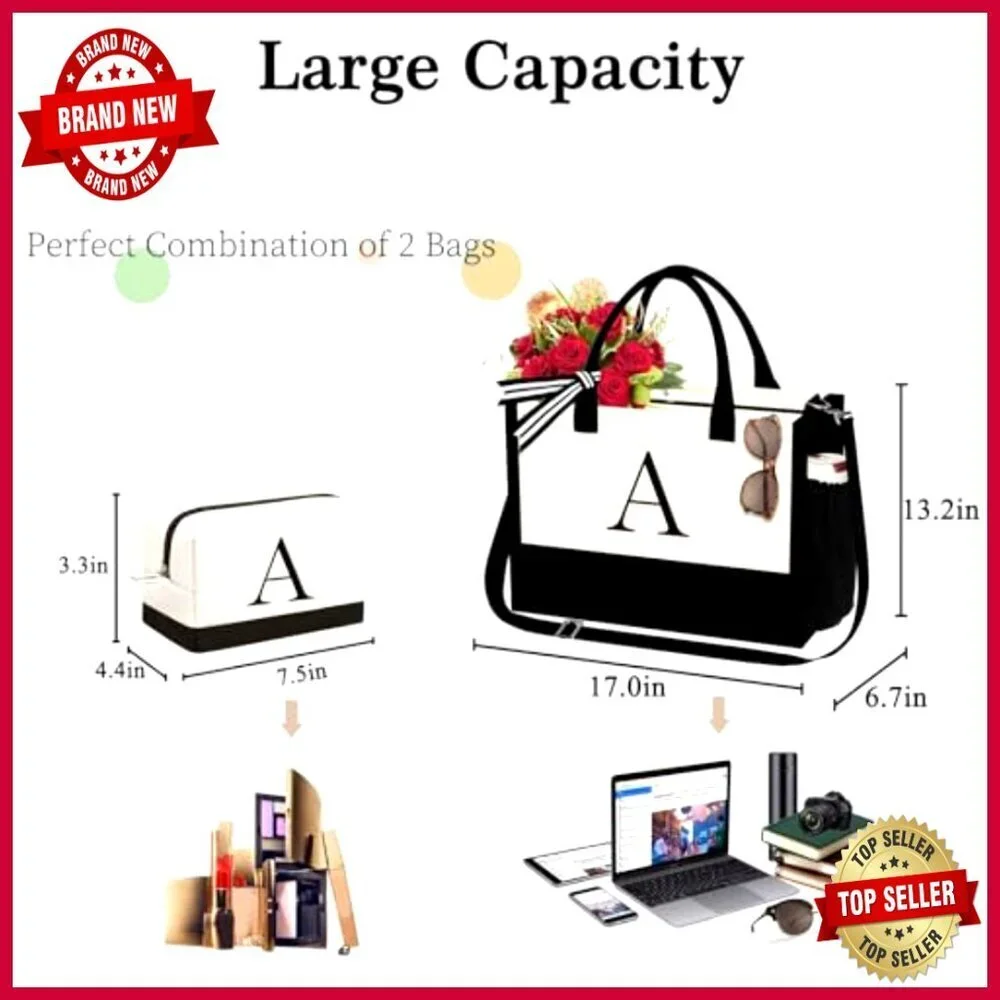 Large Canvas Tote Bag with Zipper Closure and Adjustable Strap